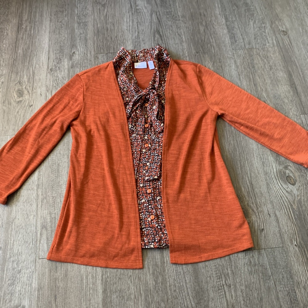 Kim Rogers Petites PL 2-Piece Knit Set Orange Cardigan & Blouse Outfit